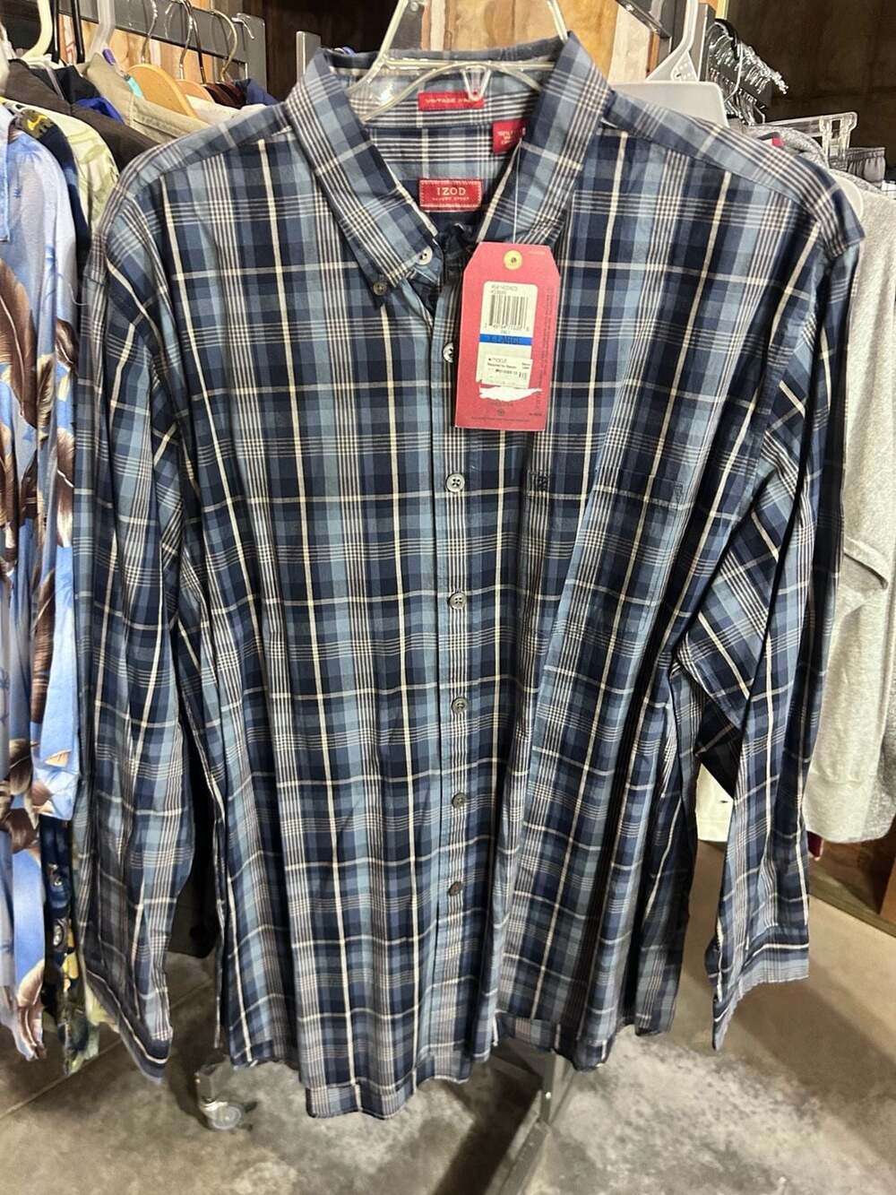 IZOD Luxury Sport Vintage Wash Plaid Button Down Shirt Size XL